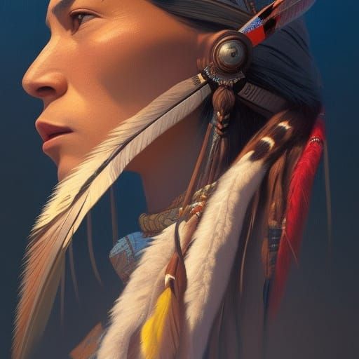 Detailed Portrait of a Native American Lakota