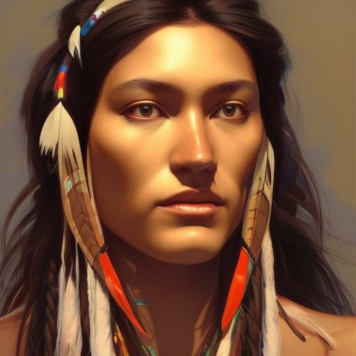 Lakota Native American Portrait in Hyperdetailed Style