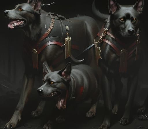 Sinister Multi-Headed Dog Guarding Underworld Gates