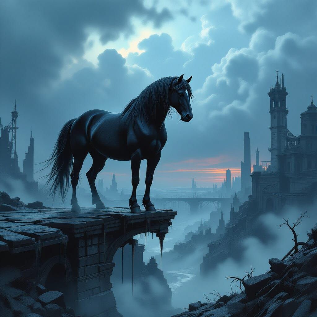 Stallion in Wasteland: Dramatic Splash Art