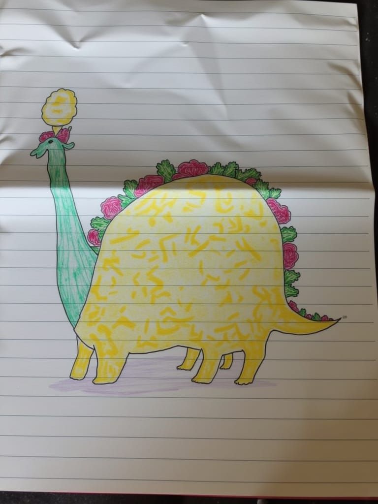 Whimsical Brontosaurus With Taco Body in Children's Book Sty...