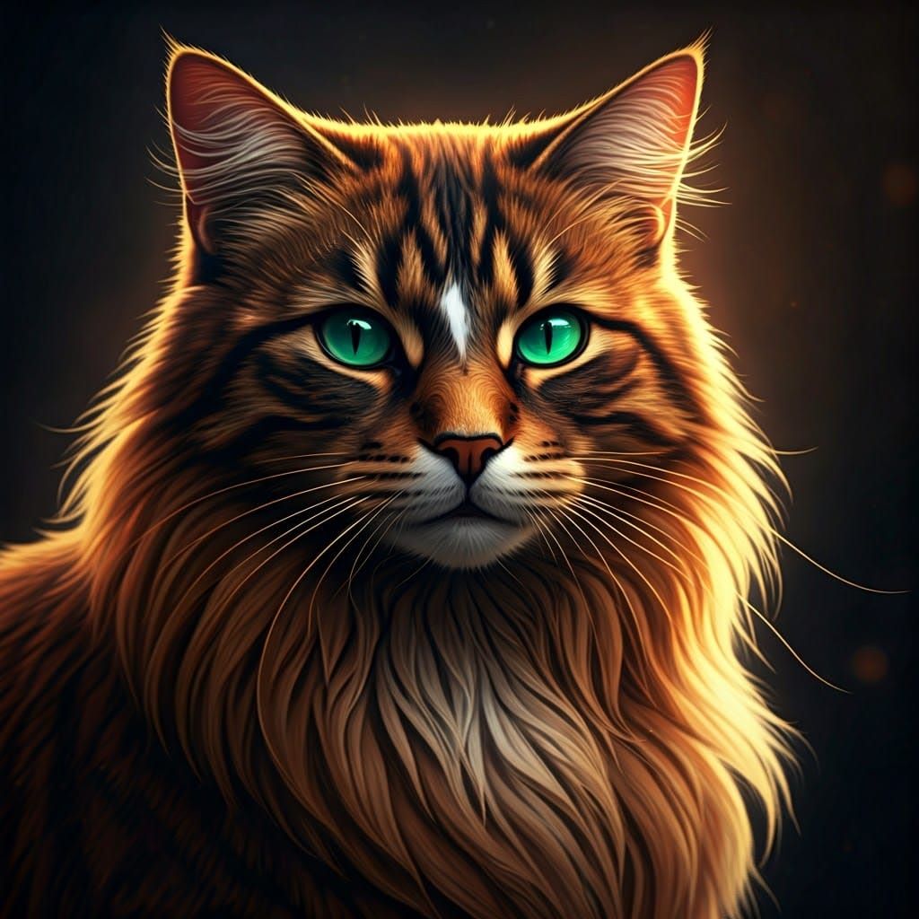 Ginger Cat with Emerald Eyes, Matte Painting Style
