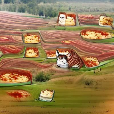 Grumpy Cartoon Cat in Lasagna Field