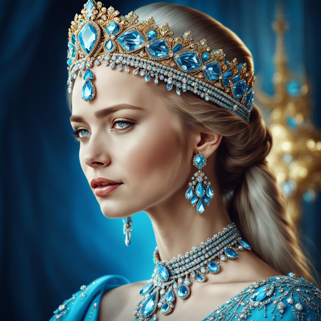 Russian Princess in Light-Blue Dress: Digital Portrait