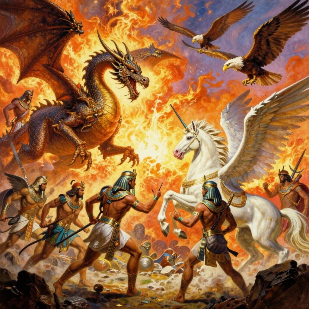 Greek Gods Battle Egyptian Gods in Fiery Sky
