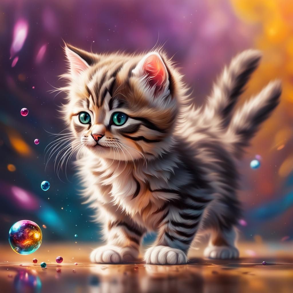 Fluffy Kitten Plays: Hyperrealistic Splash Art
