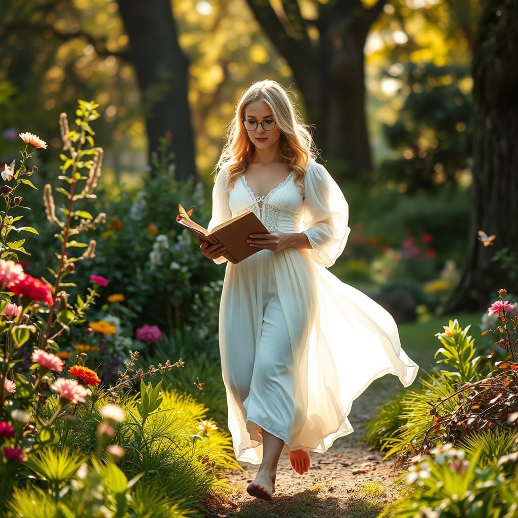 Ethereal Garden Scene Inspired by Classic Illustrators