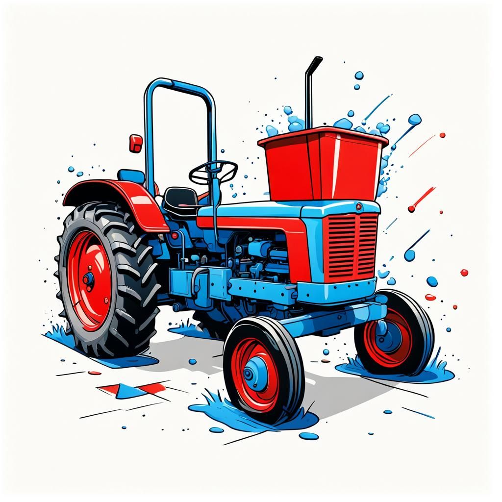 Blue Tractor Clipart in Geometric Bauhaus Style