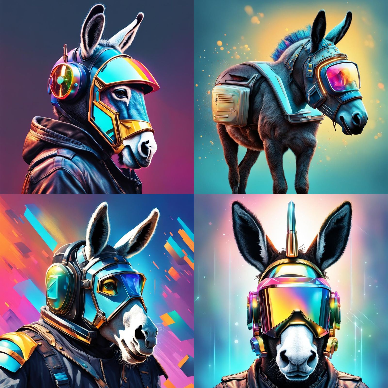 Futuristic Donkey with Daft Punk Mask in Splash Art