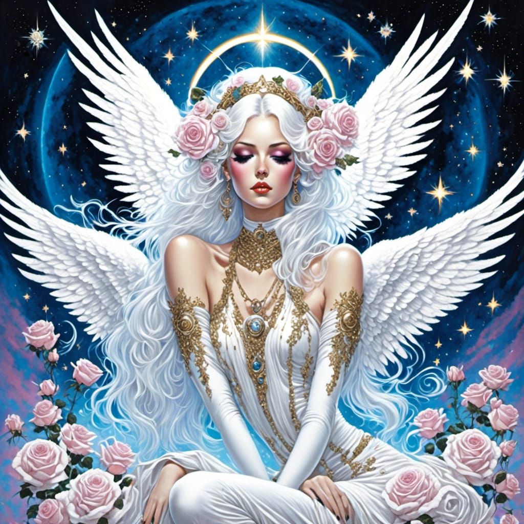 Gothic Angel with Space Buns and Roses