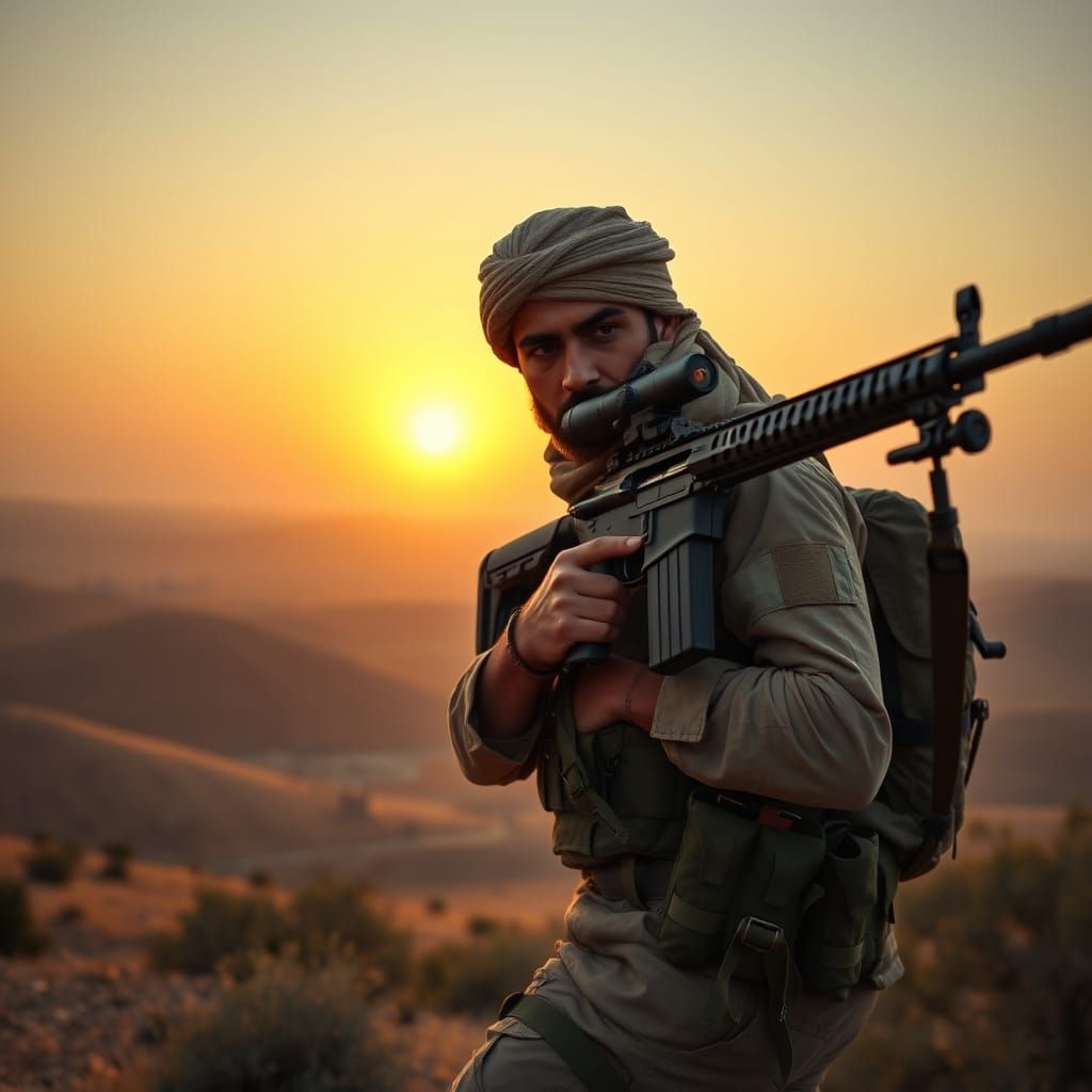 Modern Desert Soldier in Reconnaissance Patrol