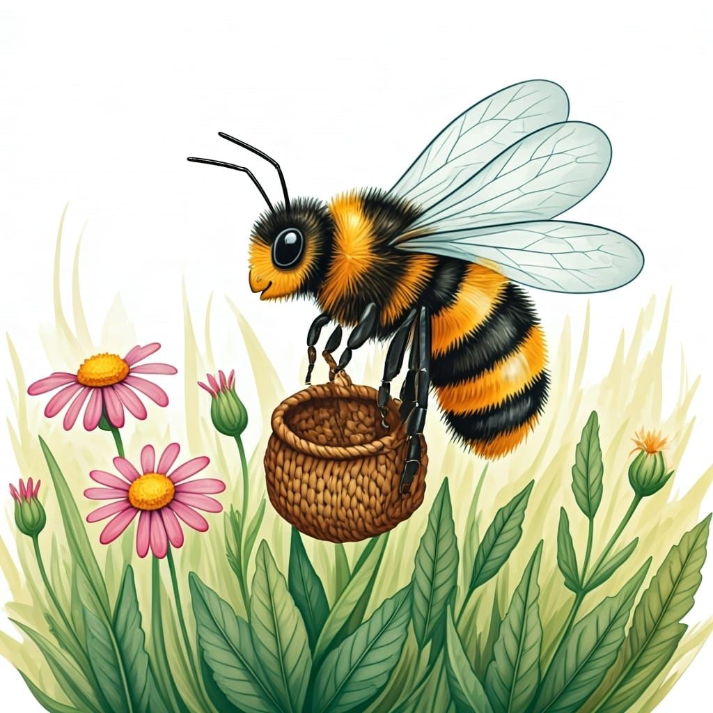 Bee in Wildflower Field: Whimsical Picture Book Illustration