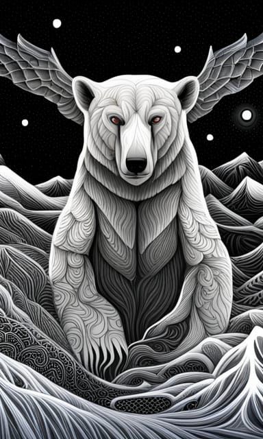Surreal Polar Bear Berserker with Quantum Zentangle