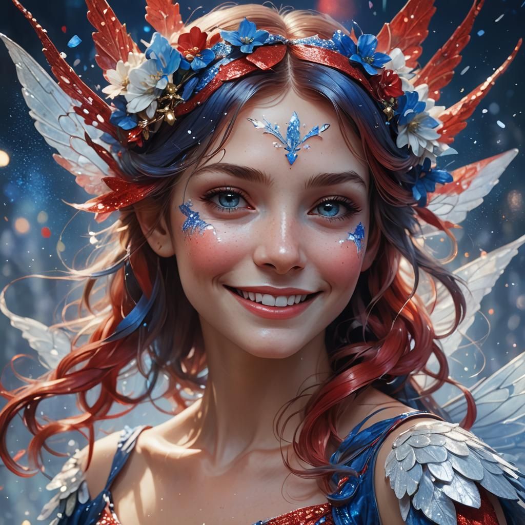 Smiling Fairy Portrait with Glitter and Mist