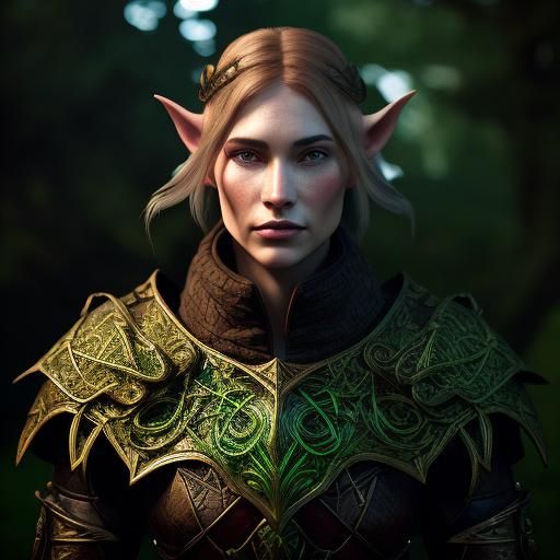 Elven Ranger Portrait in Baldur's Gate Style