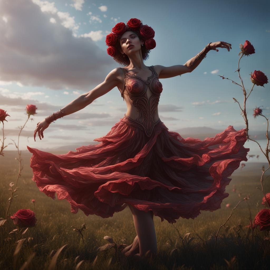Human Rose Hybrid Dancing: Detailed Fantasy Art
