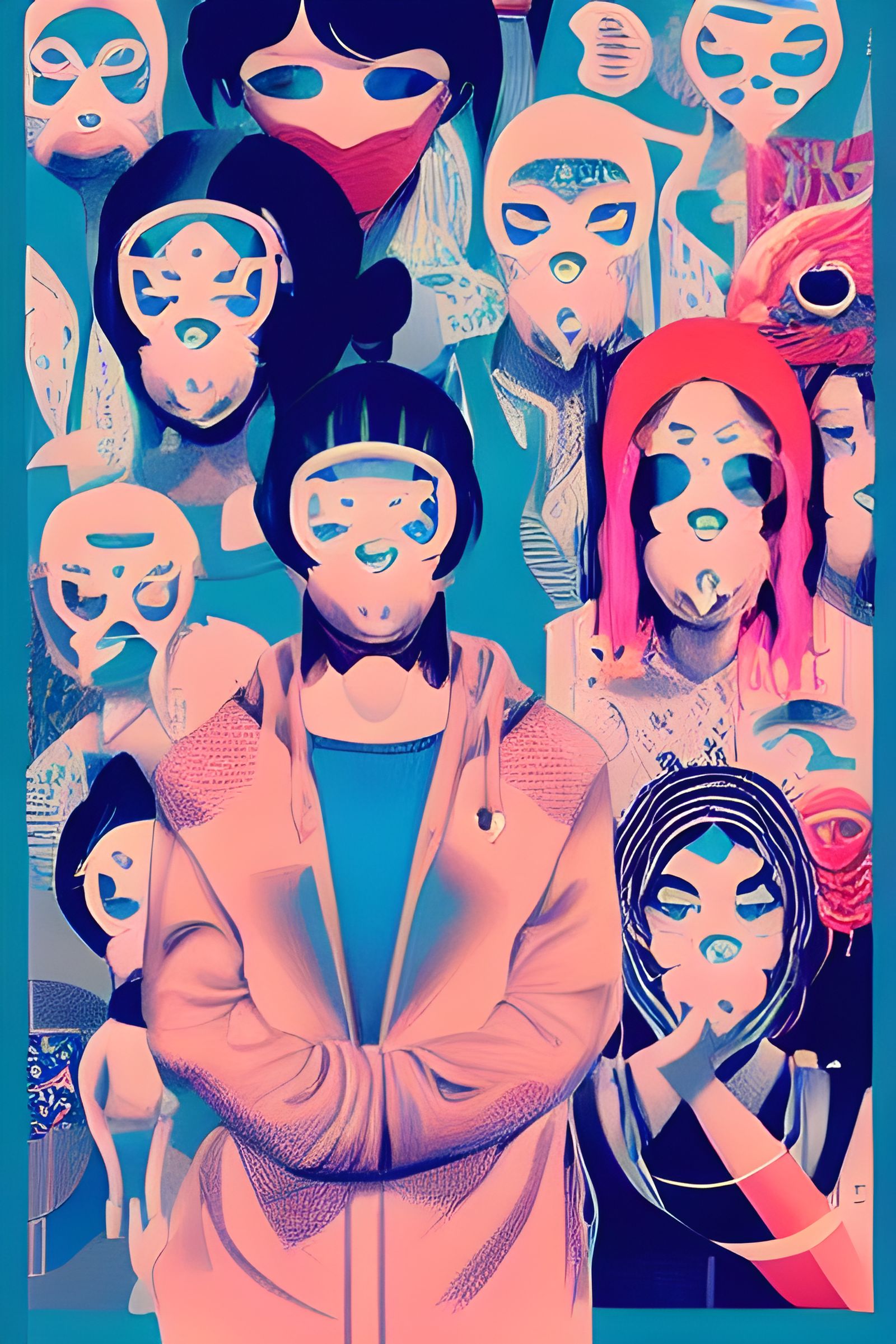 Fashionable Masked Portraits in Street Art Style