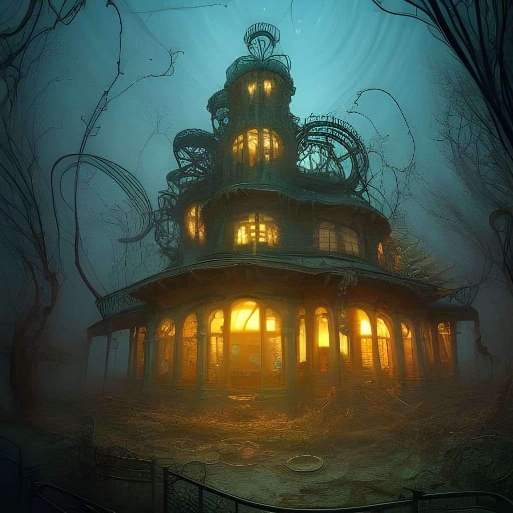 Eerie Abandoned Amusement Park in Surreal Style