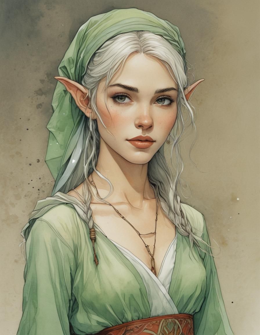 Beautiful Elf in Traditional Outfit, Comic Art Style