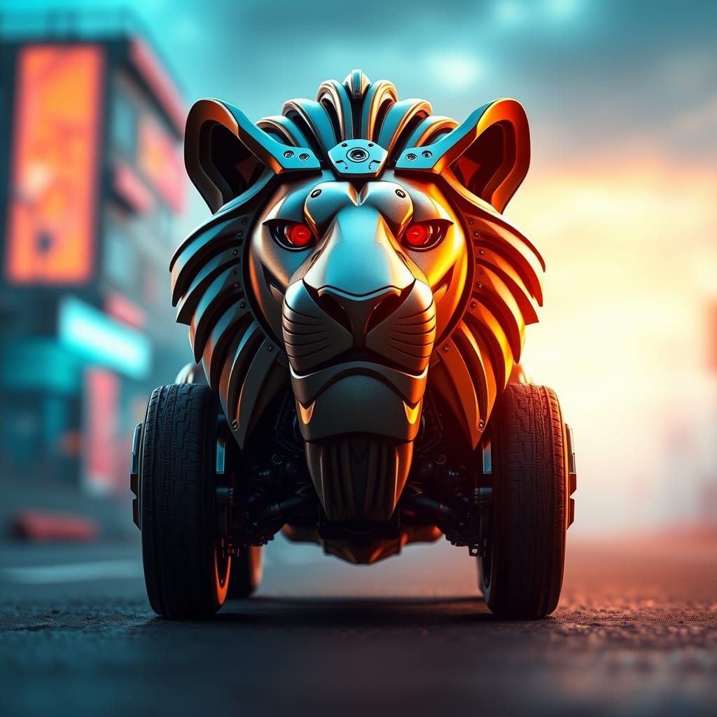 Cyberpunk-Style Lion Car in Hyperrealistic Detail