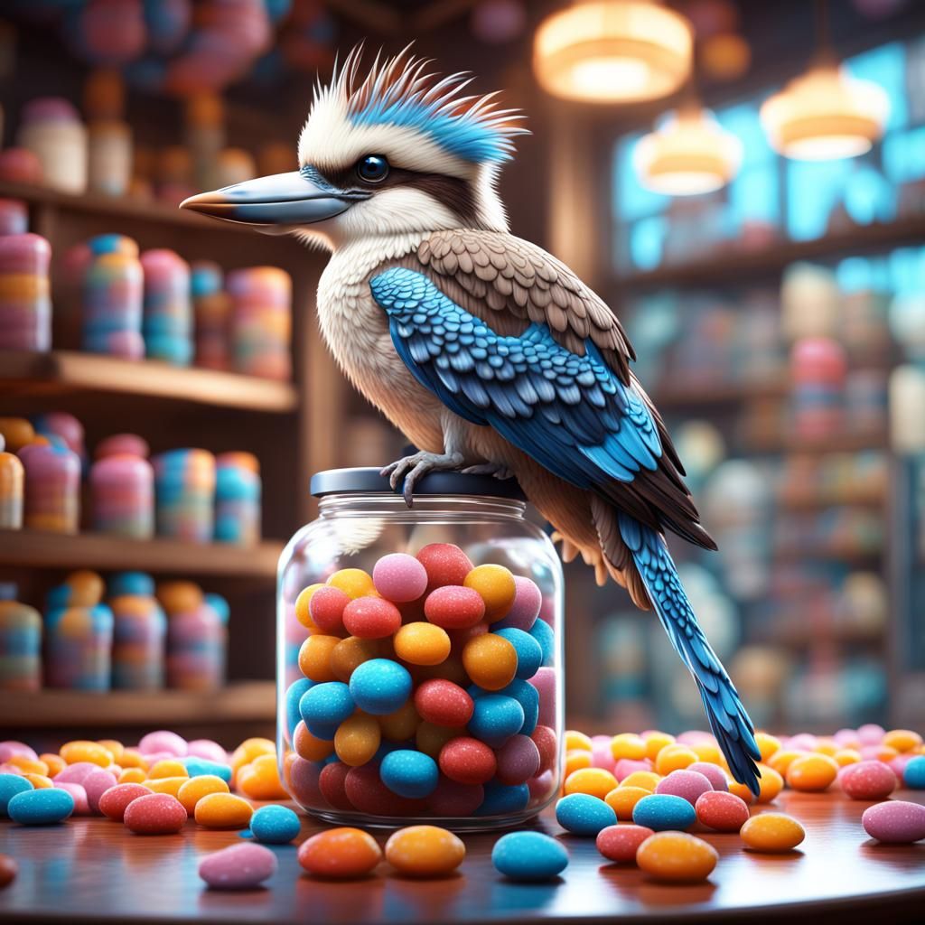 Kookaburra in Candy Store with Gumdrops