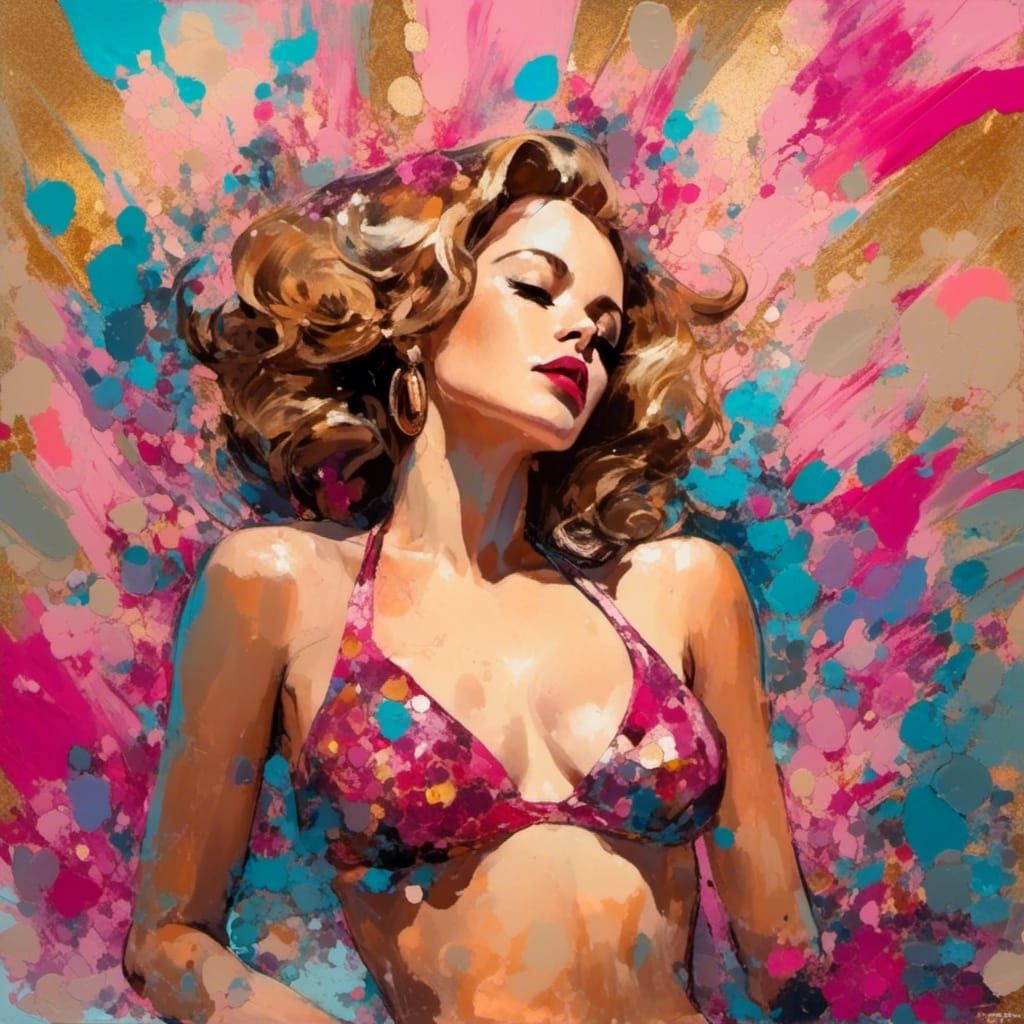 <lora:Alcohol Inks:1.0> RACHEL McAdams, wearing a BIKINI, 1950'S PINUP, 8k resolution concept art, dynamic lighting, lig...