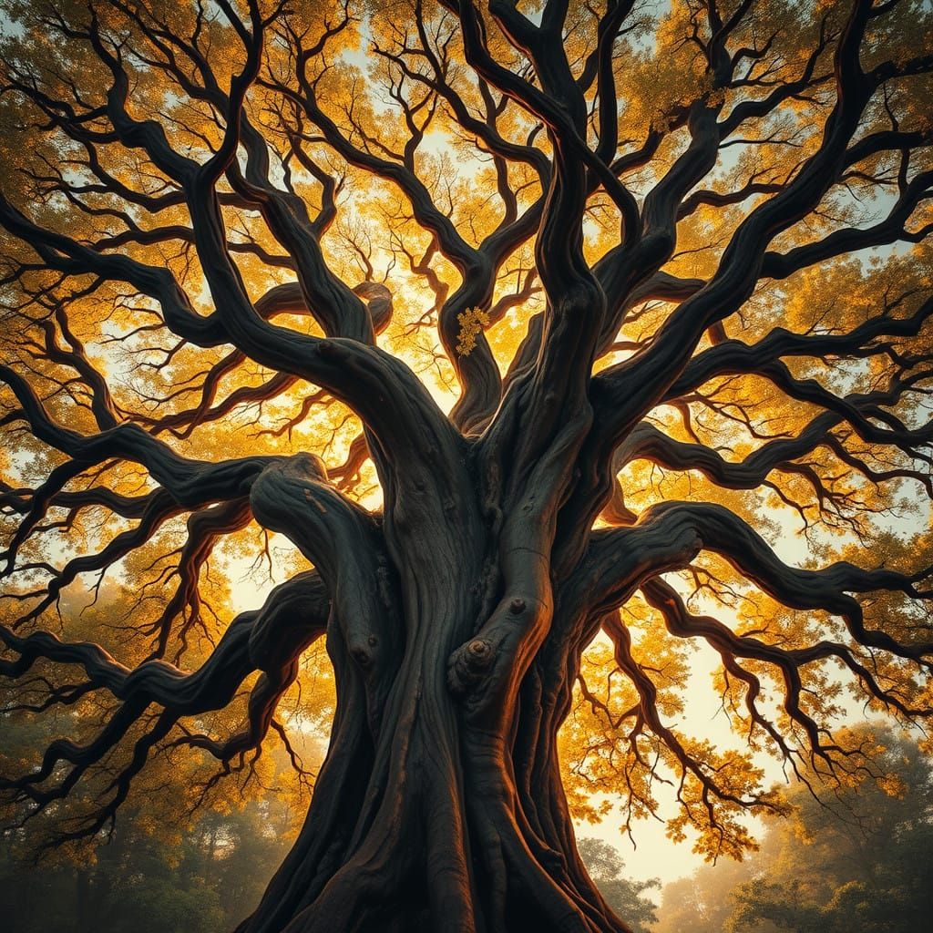 Majestic Oak Tree in Art Nouveau Expressionism Style