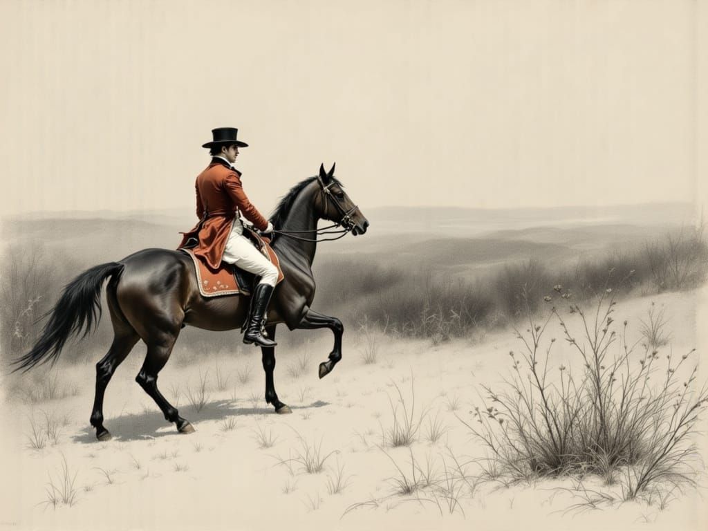 Elegant French Gentleman Fox Hunt in Rococo Style
