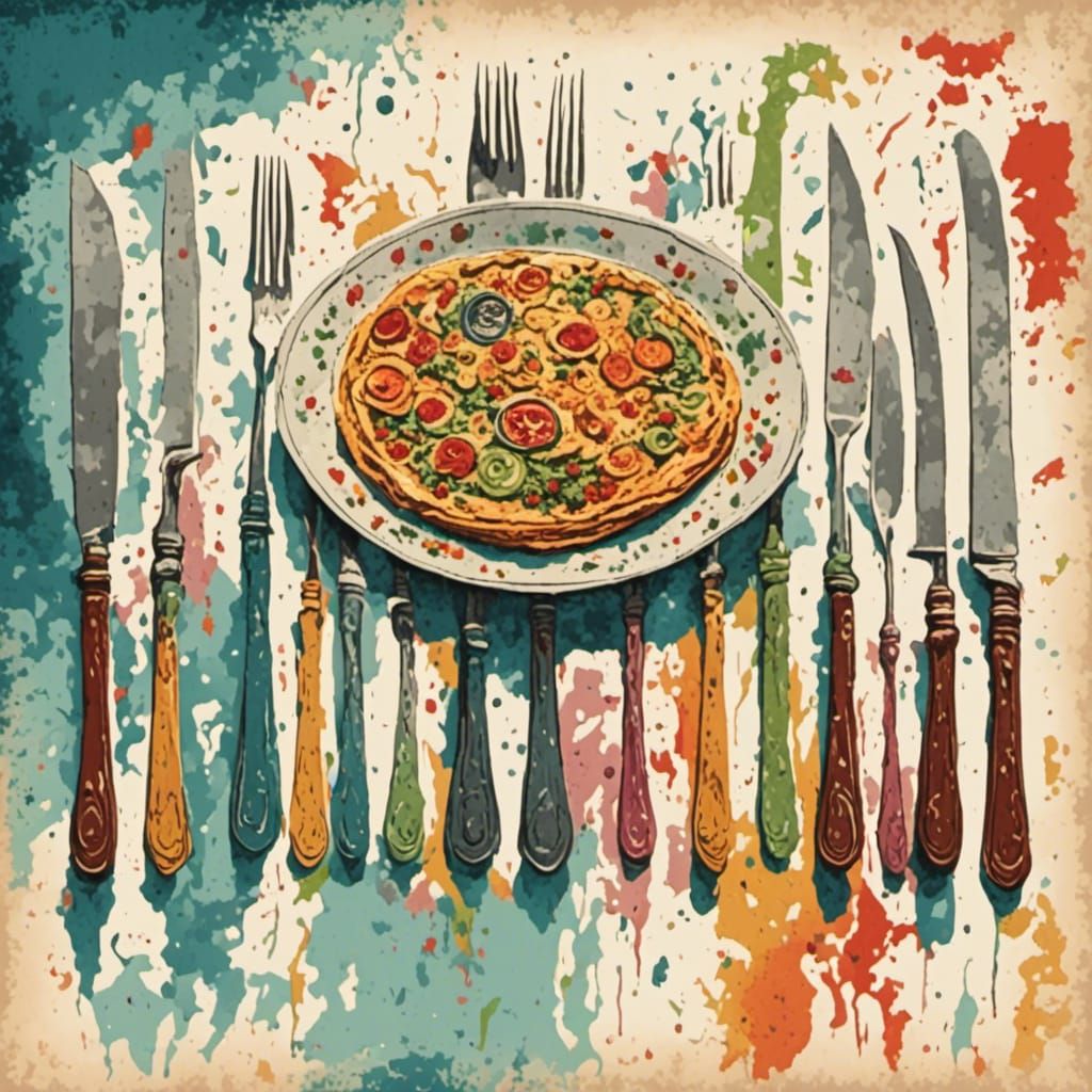 Fibonacci Sequence with Knives in Gouache Style