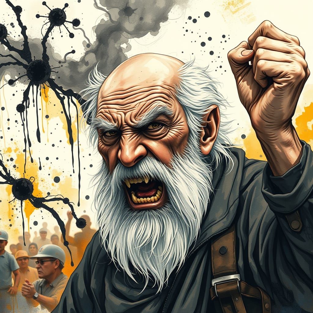 An elderly man with a deeply wrinkled face, showcasing a fie...