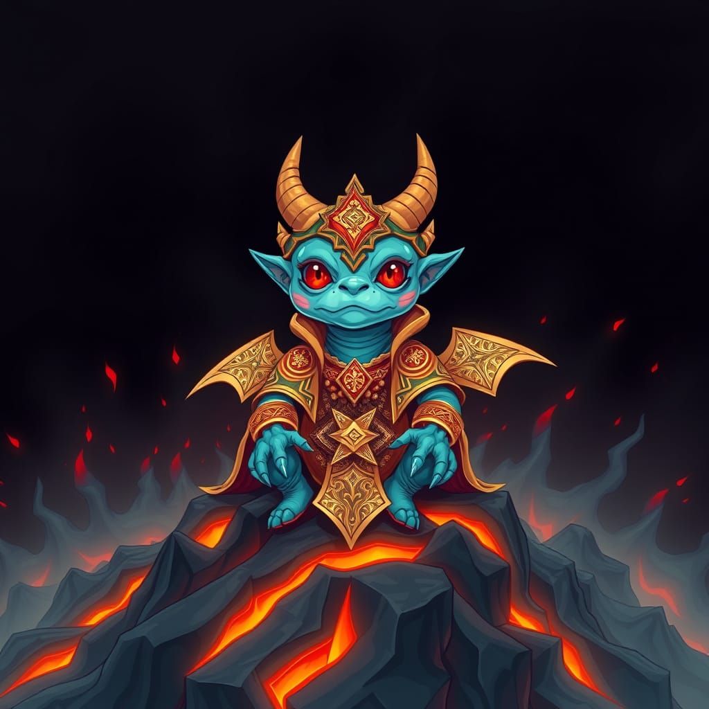 Magma Mountain Monster in Abstract Fractal Style