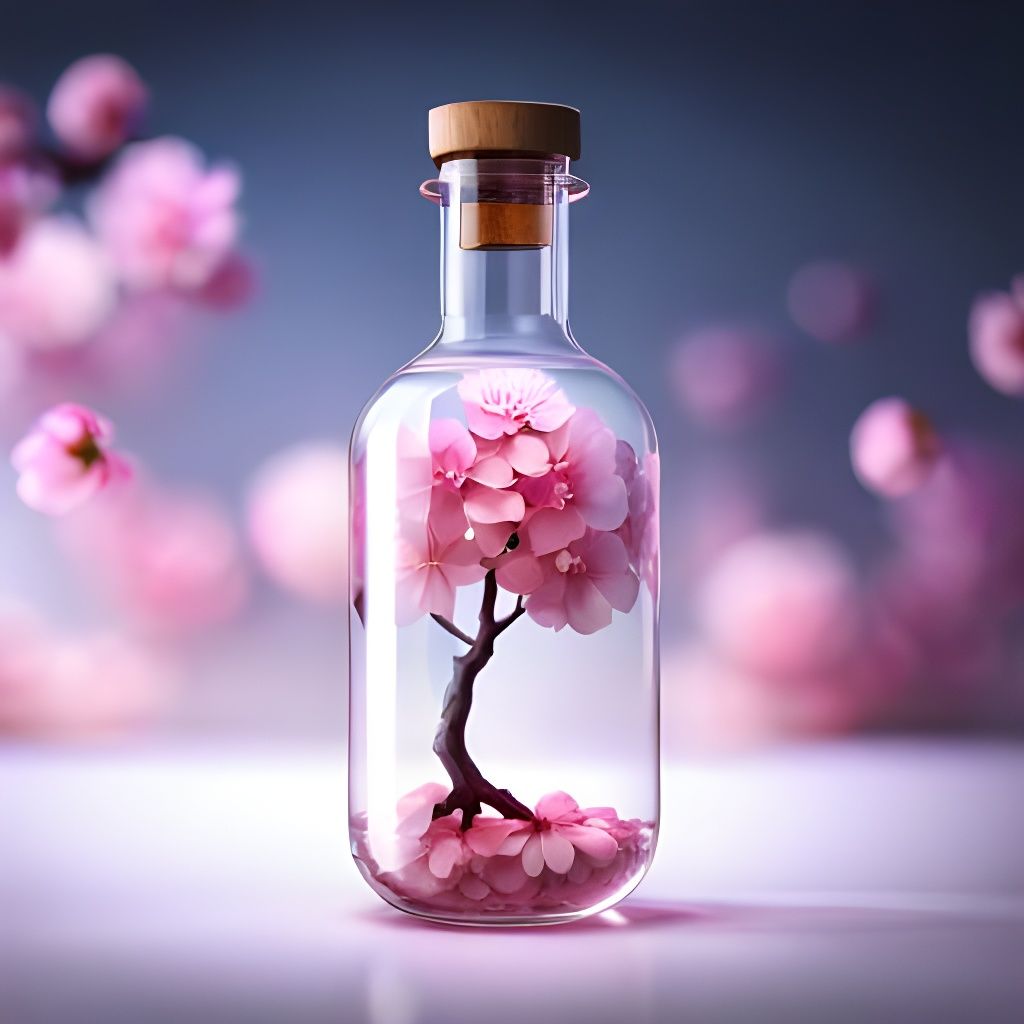 Cherry Blossom Tree in Translucent Glass Bottle