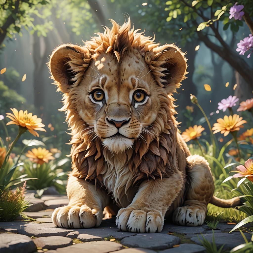 Cartoon Baby Lion in 3D Anime Art
