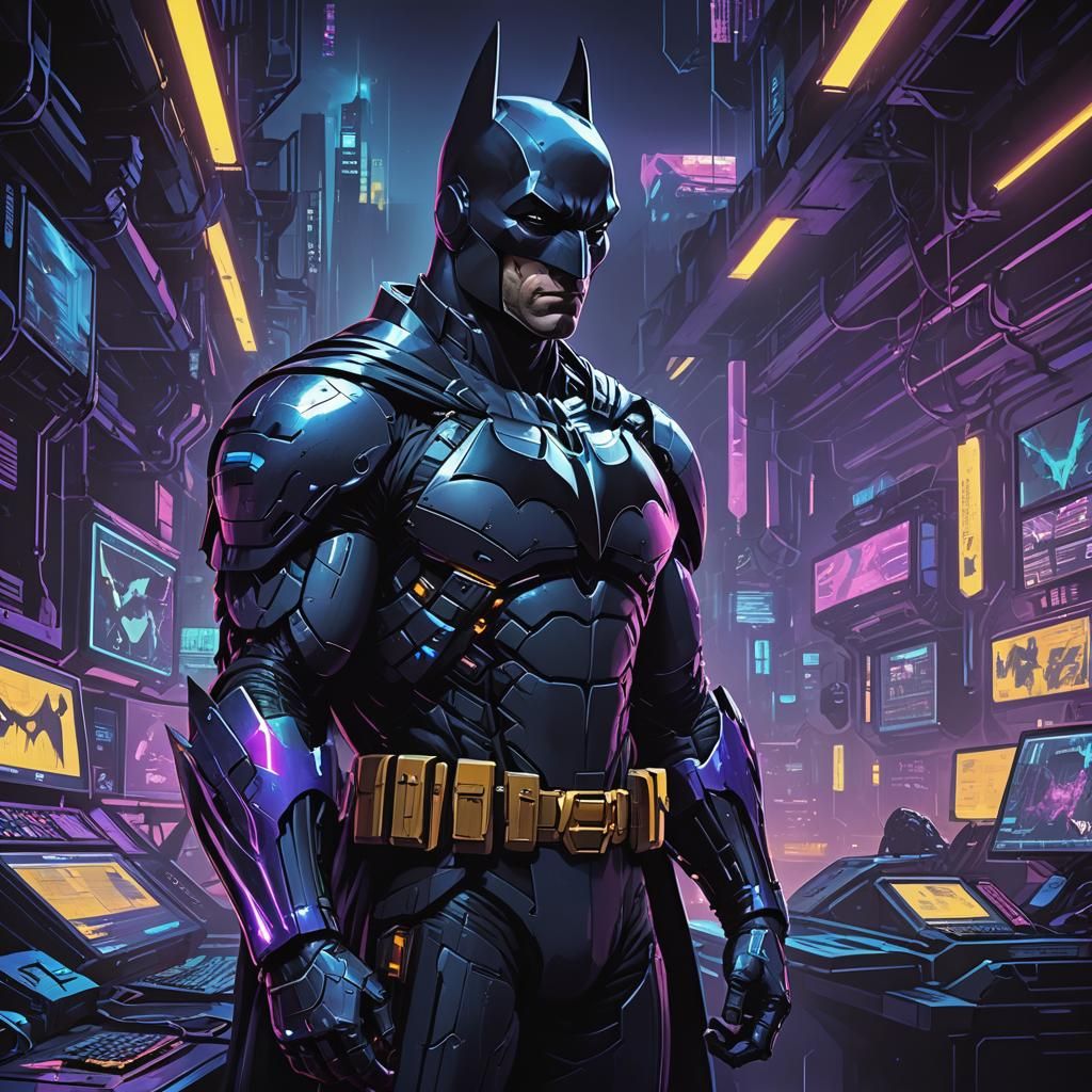 Batman and Parrot on Cyberpunk Computer Display