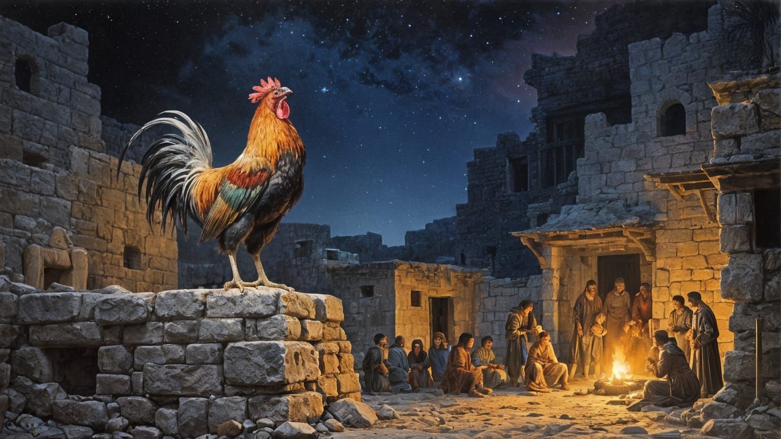 Rooster Crows in Ancient Israel Courtyard