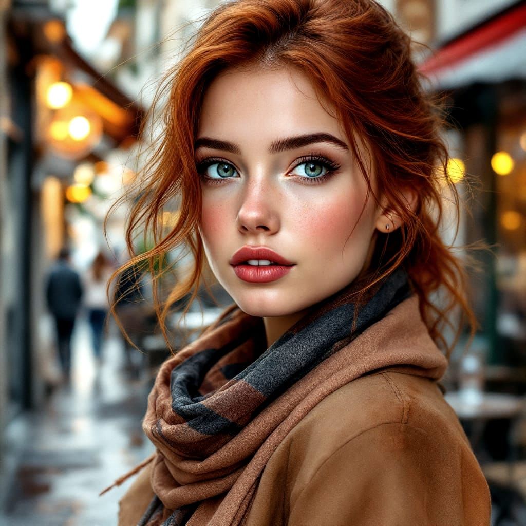 Young Woman in Flowing Scarf, Watercolor and Rust Portrait