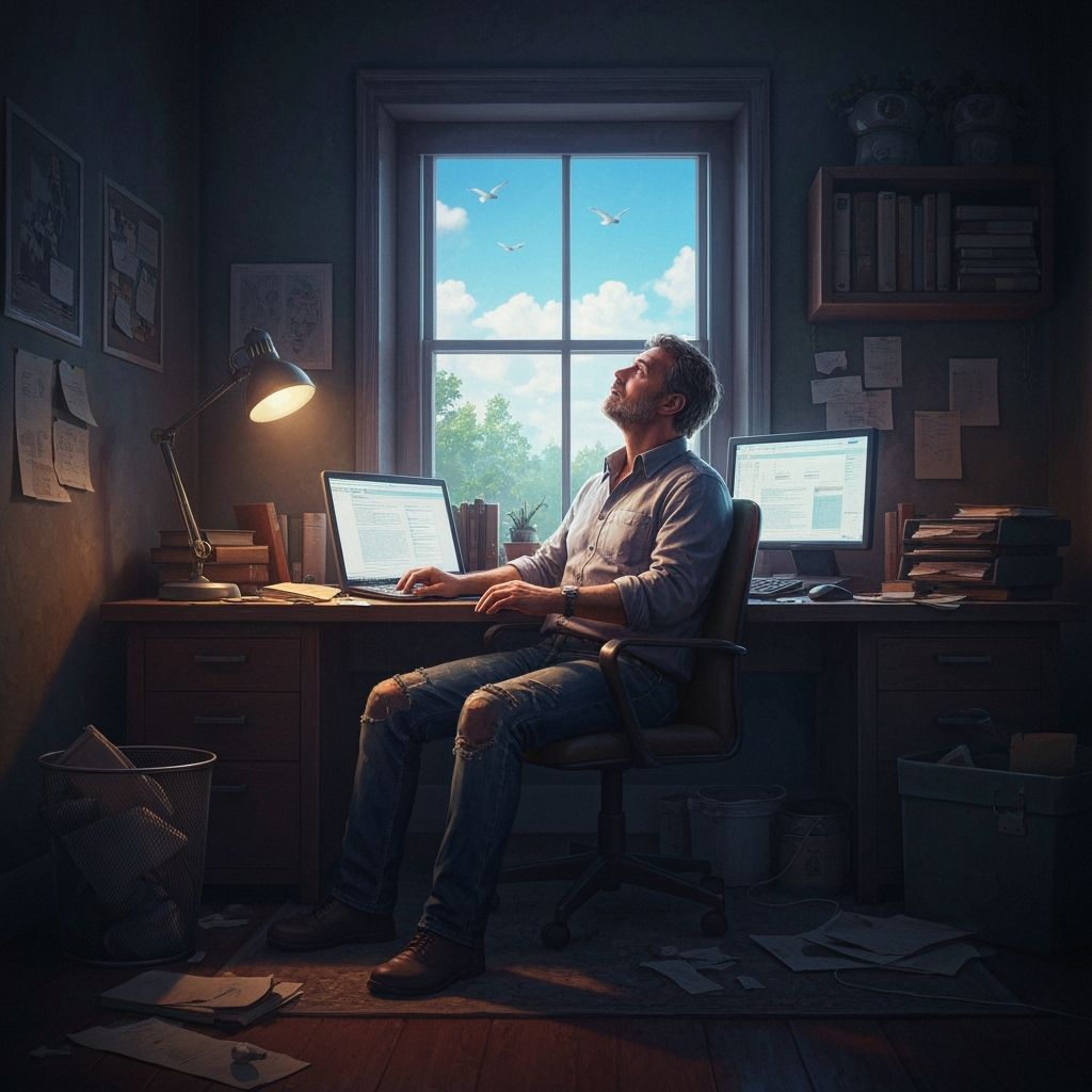 Man at Desk Gazing Out Window, Matte Painting
