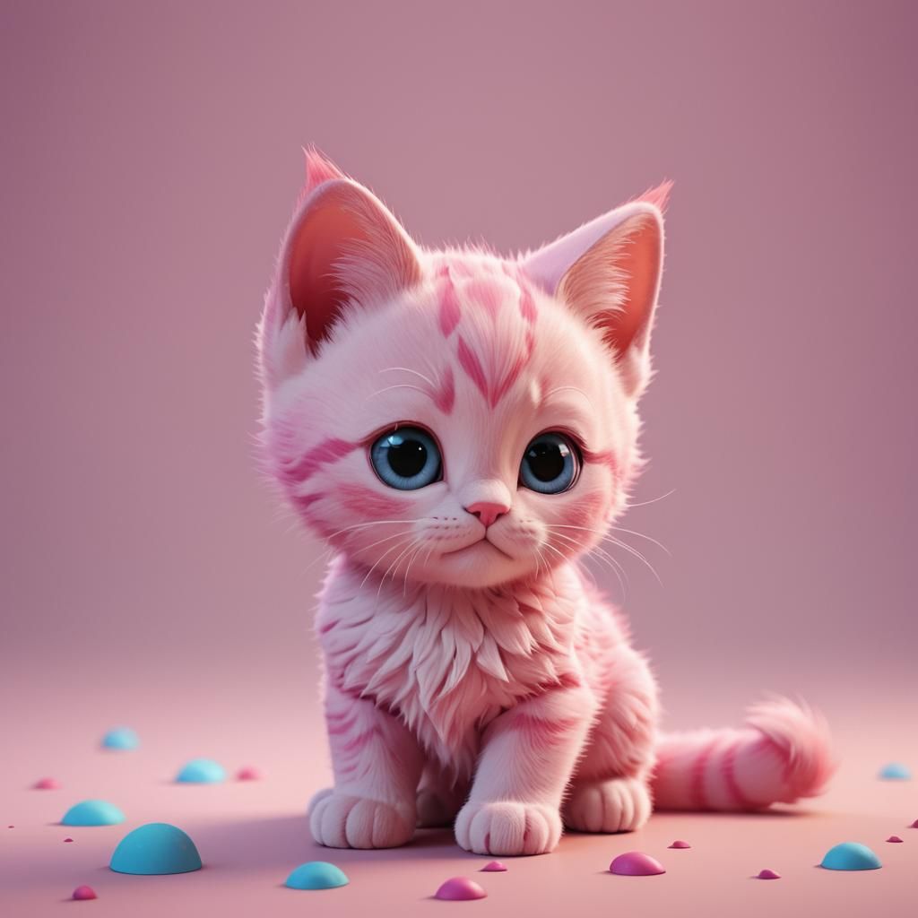 Adorable Pink Kitten: 3D Digital Art