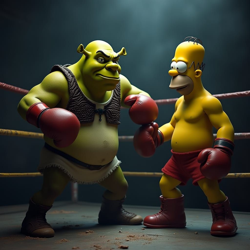 Shrek Knocks Out Homer Simpson in Gritty Boxing Ring