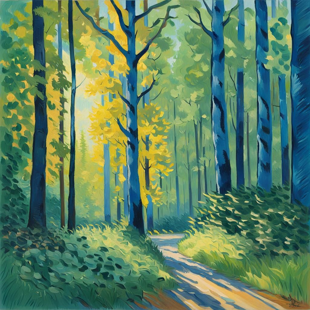 Sunlit Forest in Impressionist Gouache Style