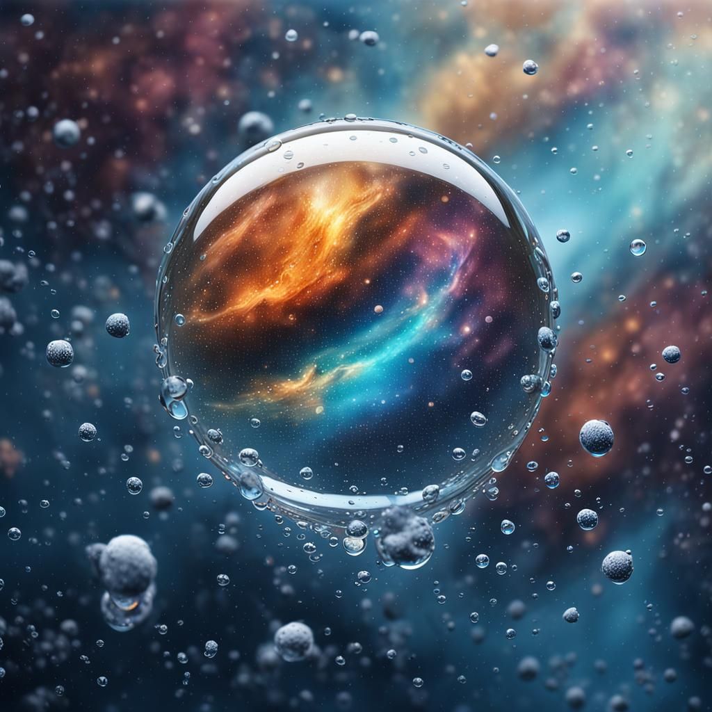 Cosmic Nebulae Reflected in Water Droplet