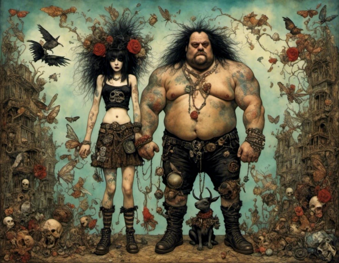 beefy man and skinny girl