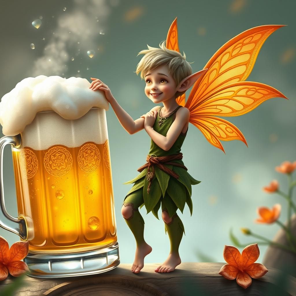 Fairy and Giant Beer Mug in Fantasy Art Style