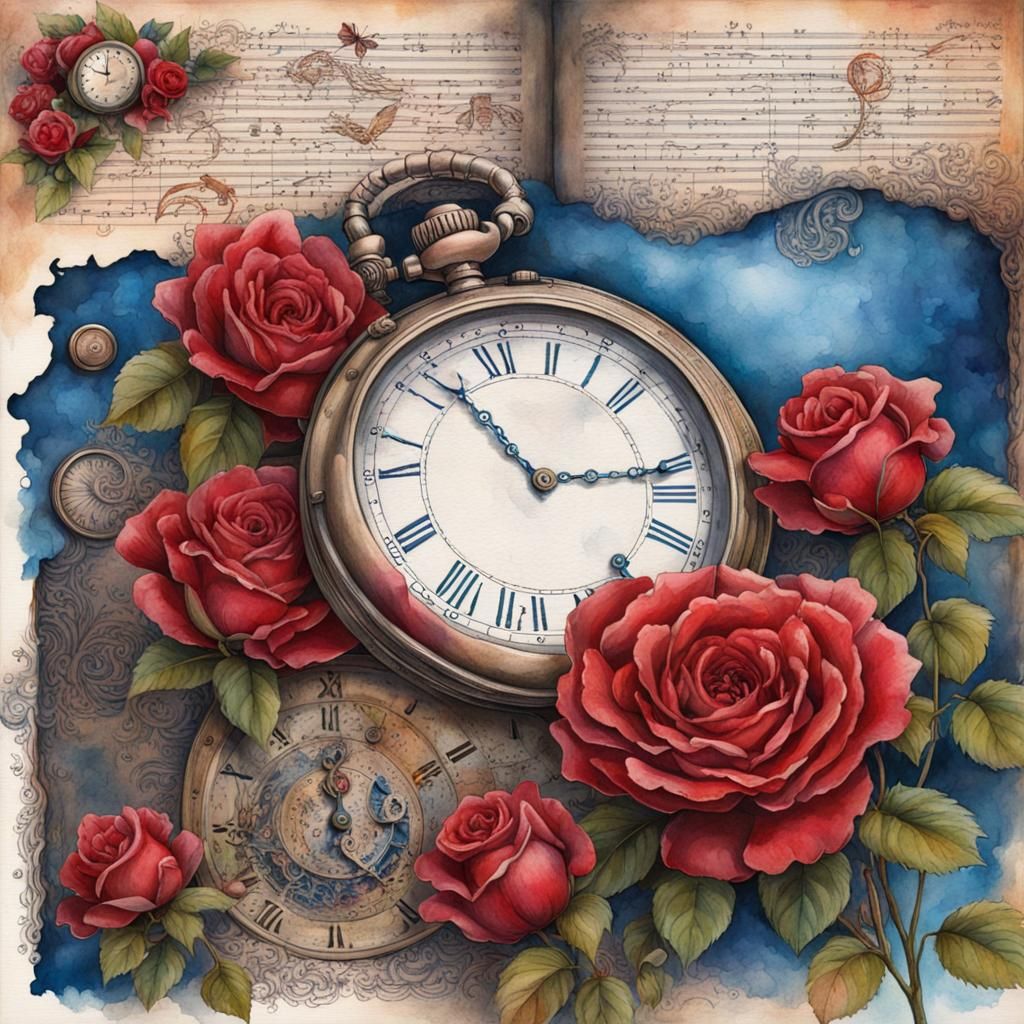 Vintage Journal with Roses, Watch and River
