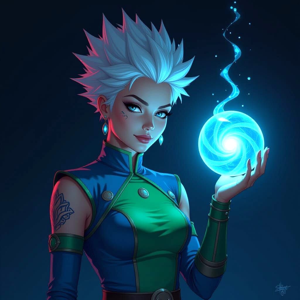 Futuristic Woman with Crystal Ball Digital Illustration