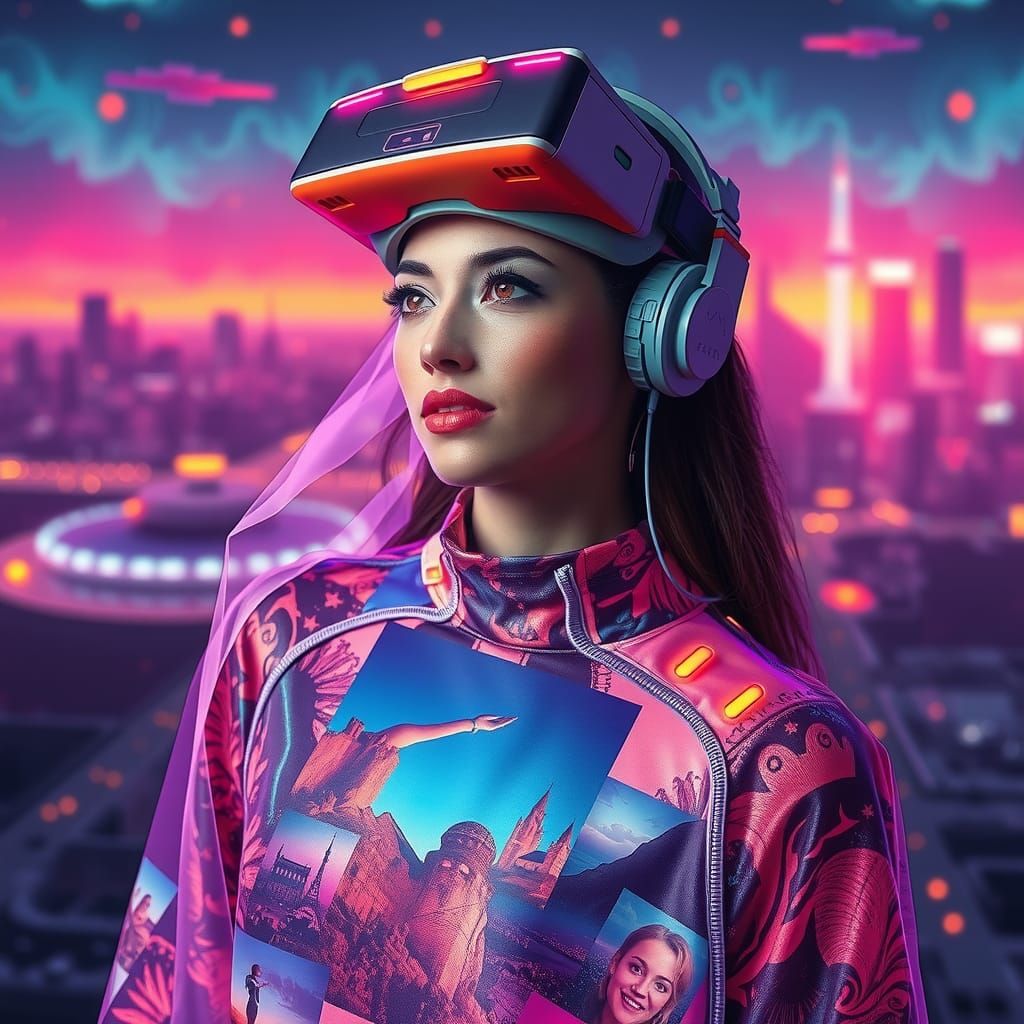 Futuristic Glitch Art Portrait in Retro-Futuristic VR