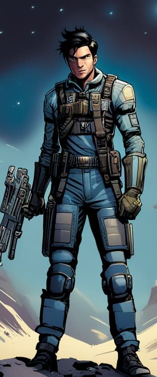 Android Warrior with Laser Rifle, Comic Book Art