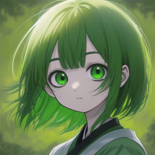 Anime Boy with Green Hair in Junji Ito Style