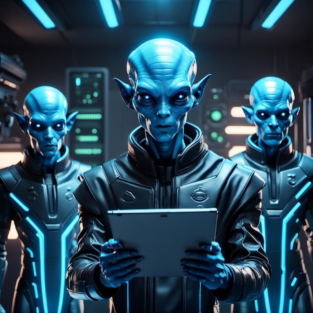 Alien Man with Clones in Futuristic Lab