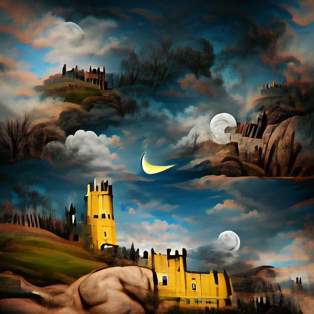 Moonlit Castle: Digital Renaissance Illustration
